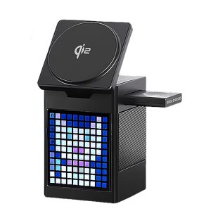 6-in-1 Wireless Charging Station with Bluetooth Speaker | MagSafe Qi2 Certified | Alarm Clock + Pixel Display
