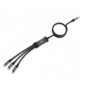120W 3-in-1 Fast Charging Cable with LED Power Display USB to Type-C / Lightning / Micro USB – 2m Nylon Braided, High-Speed Charging Cord