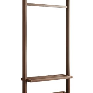 Minimalist Walnut Wood Garment Rack with Wheels Heavy-Duty Clothing Organizer with Double Shelves – 160cm Height, 200kg Load Capacity